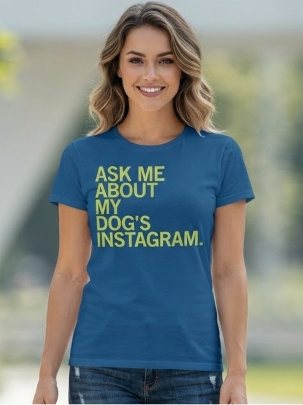 RAYGUN Ask Me About My Dog's Instagram T-Shirt M 19” p2p Royal Blue EUC